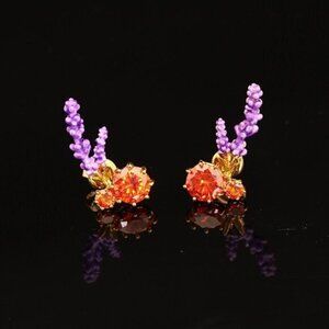 LES NEREIDES Anthropologie  Hand Enamelled Orange Lilac EARRINGS